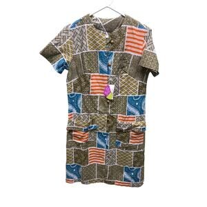 Vintage 60s 70s Country Fair Patchwork Print SS Dress 12 NWT Union Made USA